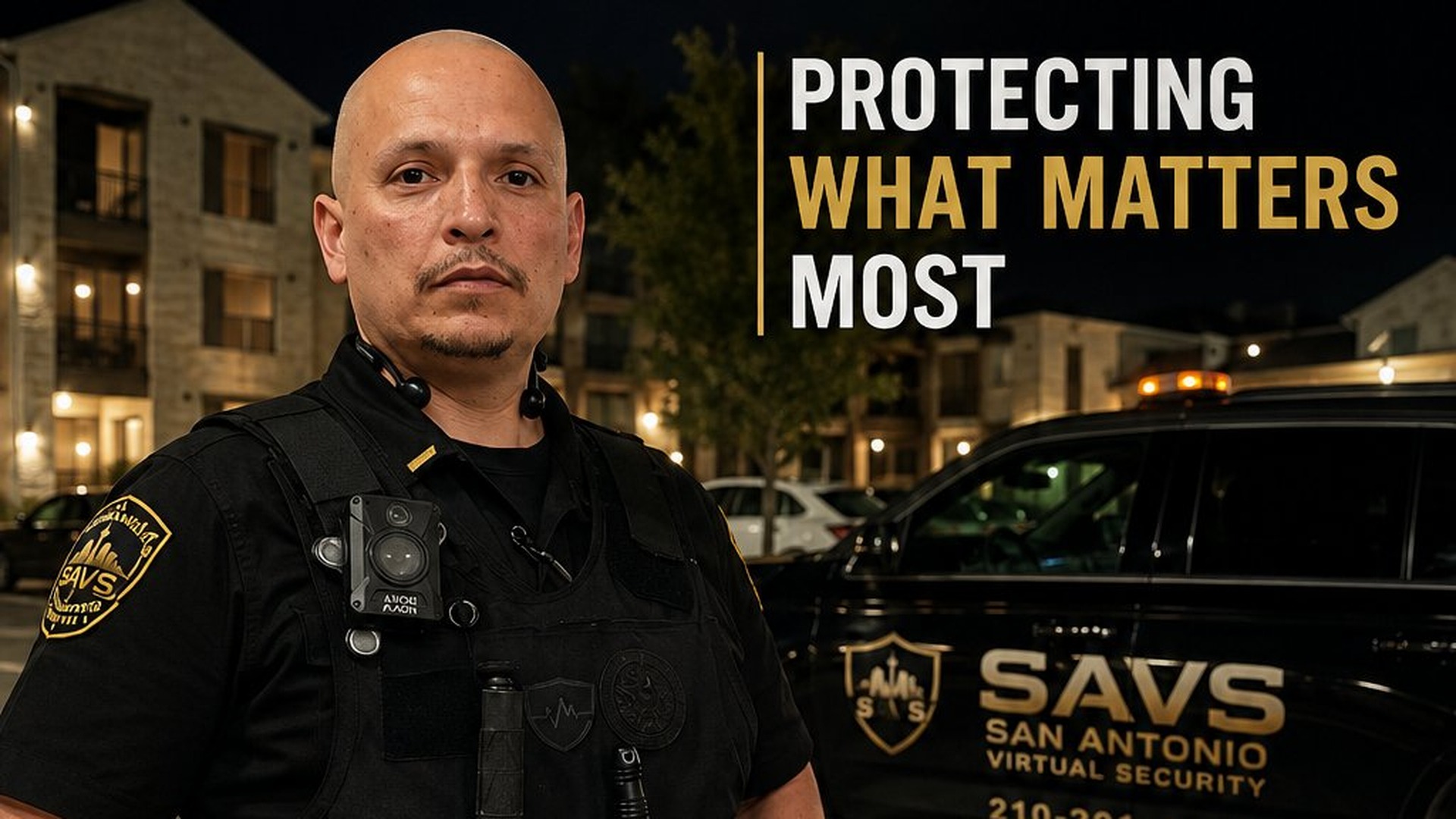 SAVS officer on post at an apartment community